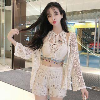 Crochet Knit Jacket / Halter Neck Top / Shorts