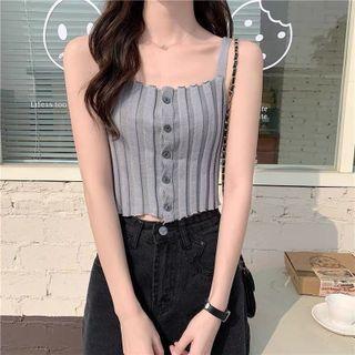 Plain Wave Trim Single Breasted Camisole Top