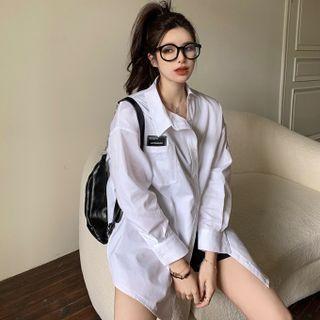 Asymmetrical Medium Long Shirt White - One Size