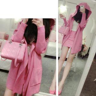Set: Pocketed Hooded Jacket + Plain Camisole Top + High Waist Mini Skirt As Shown In Figure - One Size
