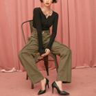 Pocket-side Straight-cut Pants With Belt