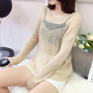Long-sleeve Sheer Open Knit Top
