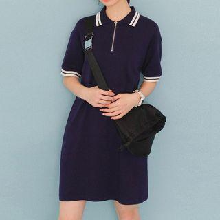 Contrast-stripe Lapel Dress