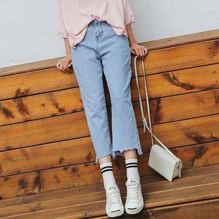 Distressed Cropped Straight-leg Jeans