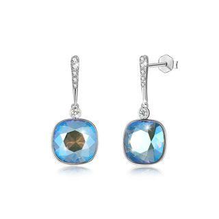 925 Sterling Silver Elegant Fashion Simple Sparkling Blue Austrian Element Crystal Earrings Silver - One Size