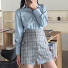 Set: Plain Shirt + Plaid Mini A-line Skirt