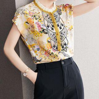 Cap-sleeve Floral Blouse