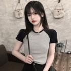 Two-tone Short-sleeve T-shirt Gray - One Size