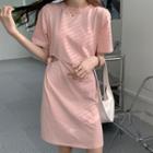 Short-sleeve Crinkled Mini A-line T-shirt Dress