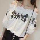 Off Shoulder Embroidered Elbow-sleeve Top