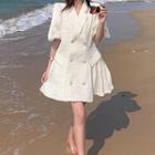 Short-sleeve Double Breasted Tweed Dress