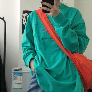 Printed Long-sleeve Pullover Green - One Size