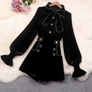 Double Breasted Velvet Blouse / High Waist Shorts / Set