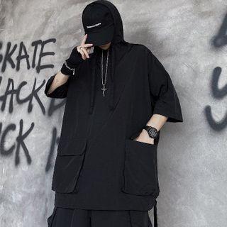 Pocket Detail Hooded Elbow-sleeve T-shirt / Shorts