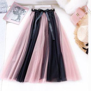 Two-tone Ribbon Accent Mesh Skirt