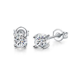 Simple Bright Geometric Round Cubic Zirconia Stud Earrings Silver - One Size