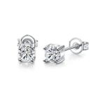 Simple Bright Geometric Round Cubic Zirconia Stud Earrings Silver - One Size