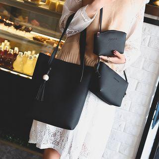 Set Of 3: Faux Leather Tote + Crossbody Bag + Pouch