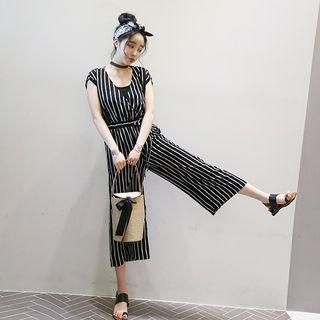 Wrap-front Stripe Jumpsuit
