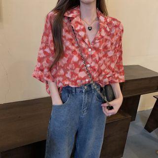 Short-sleeve Tie-dye Shirt Red - One Size