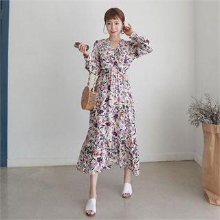 Gathered High-waist Floral Long Dress