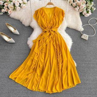 V-neck Ruffle Maxi Dress