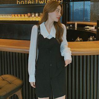 Set: Striped Blouse + Mini Pinafore Dress