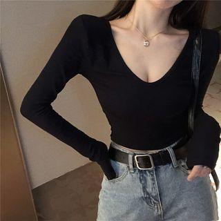Plain Two-way Long-sleeve T-shirt