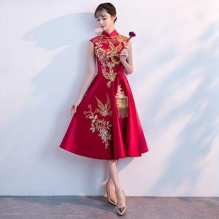 Sleeveless Embroidered A-line Midi Prom Dress