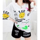 Smiley Print Oversize T-shirt Ivory - One Size