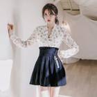 A-line Mini Hanbok Skirt Navy Blue - One Size