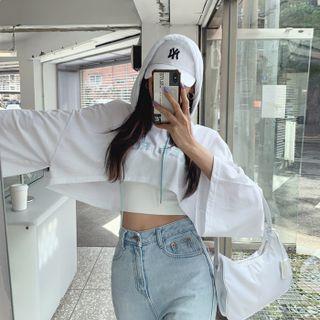 Letter Wide-sleeve Cropped Hoodie
