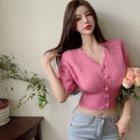 Short-sleeve V-neck Plain Cut-out Top
