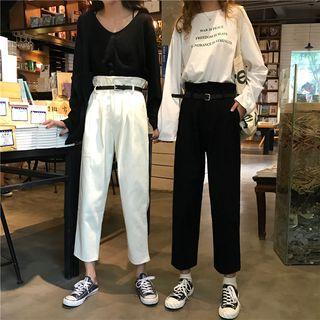 Cropped Straight-fit Pants With Belt