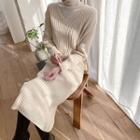 Knit Set: V-neck Sweater + Long Skirt