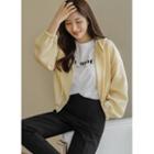 Cropped Ribbed Zip-up Hoodie