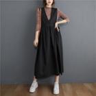 Sleeveless Linen Midi Dress Black - One Size