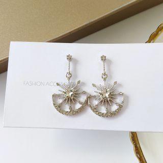 Moon & Star Rhinestone Dangle Earring 1 Pair - Silver - One Size