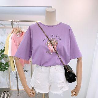 Popcorn Print Cross-strap Back Short-sleeve T-shirt