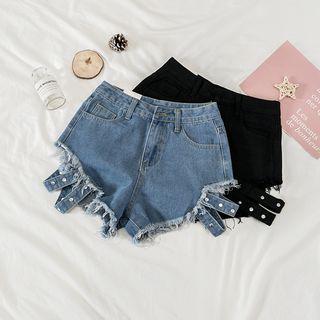Frayed Cutout Denim Hot Pants