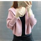 Hooded Puff-sleeve Open-front Cardigan