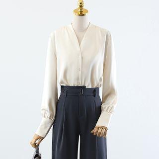 Long-sleeve Blouse / Wide Leg Dress Pants