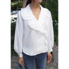 Double-breasted Frilled-trim Blouse