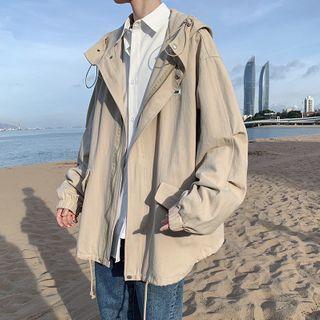 Applique Long-sleeve Plain Hooded Jacket