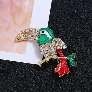 Rhinestone Bird Brooch Gold & Green - One Size