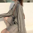 Plaid Buttoned Jacket Plaid - Brown - One Size