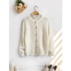 Faux-pearl Button Rib-knit Cardigan