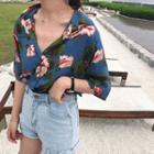 V-neck Short Sleeve Print Shirt