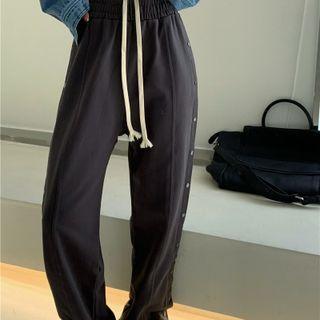 Buttoned Hem Straight Leg Pants