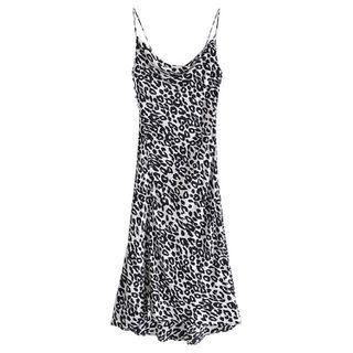 Spaghetti-strap Leopard Print Midi A-line Dress